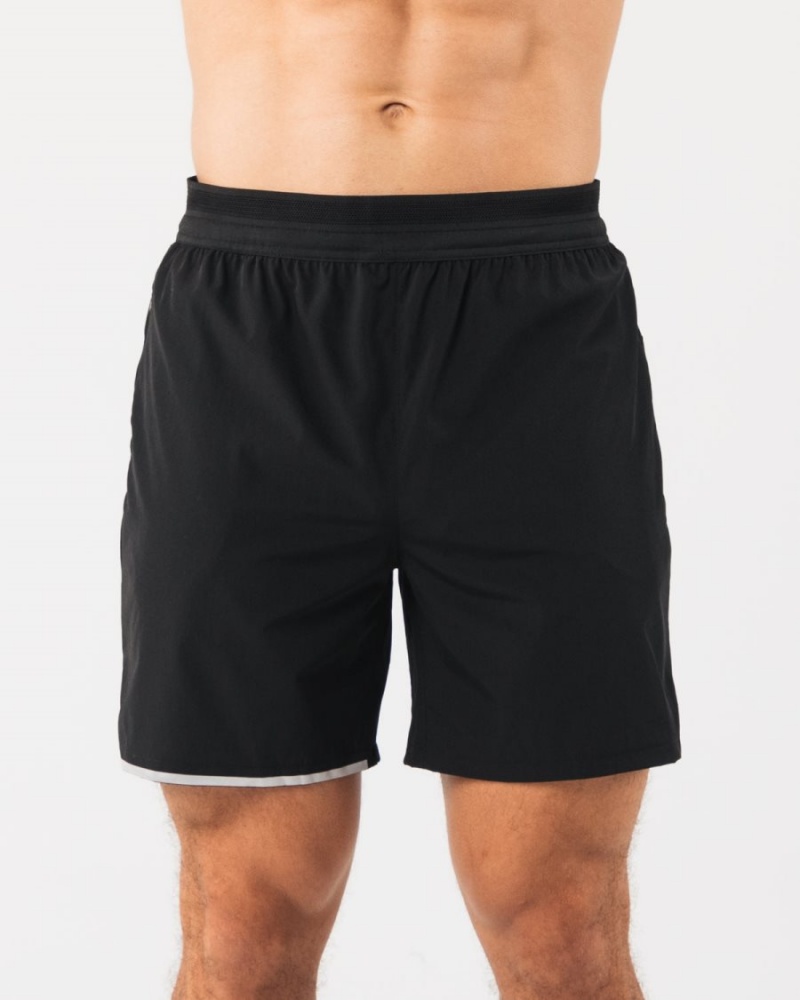 Black / Silver Alphalete Studio Short 6" Men\'s Shorts | 6879204-MX