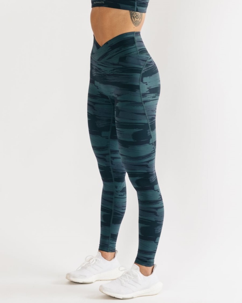 Blue Canvas Camo Alphalete Surface Power Legging Women's Leggings | 2340756-DZ