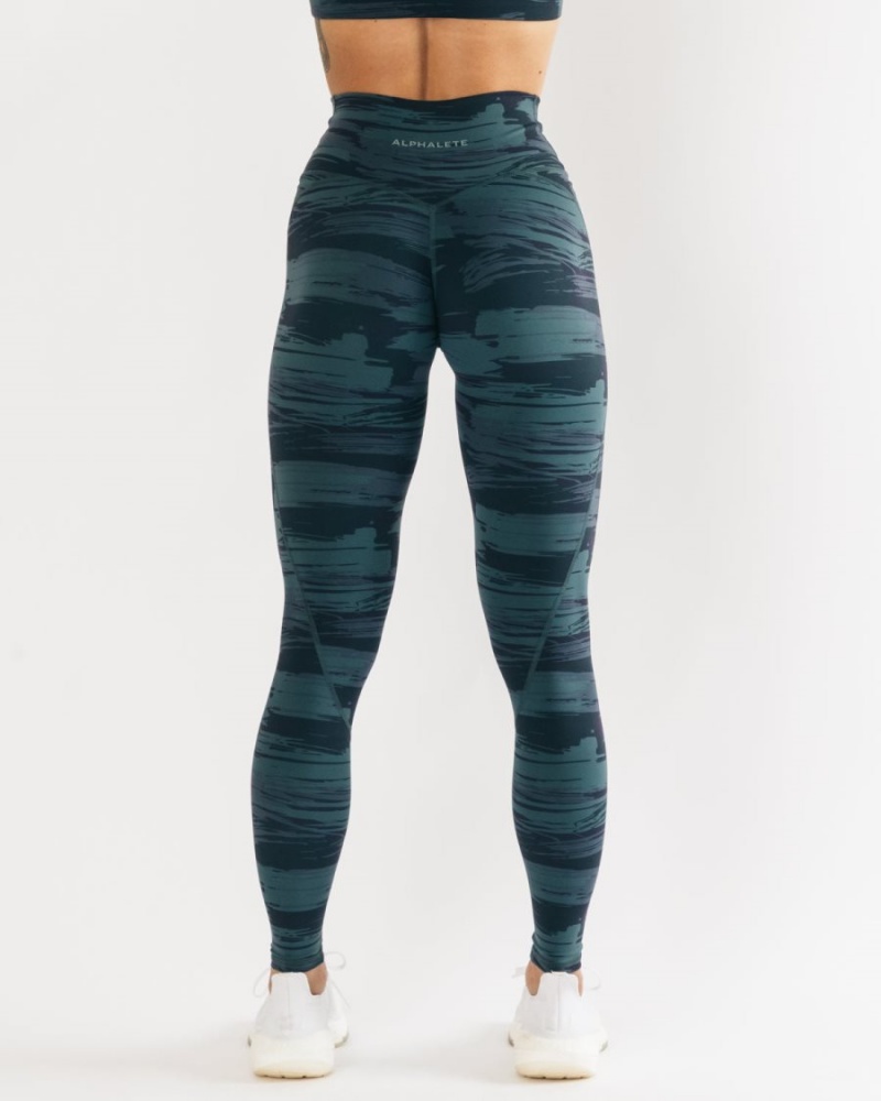 Blue Canvas Camo Alphalete Surface Power Legging Women's Leggings | 2340756-DZ