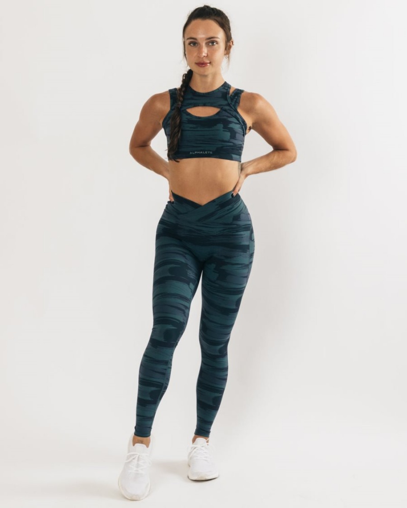 Blue Canvas Camo Alphalete Surface Power Legging Women's Leggings | 2340756-DZ