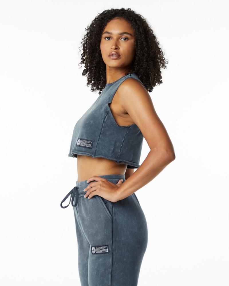 Blue Topaz Alphalete Very Terry Crop Cutoff Women's Tank Top | 9502817-FH