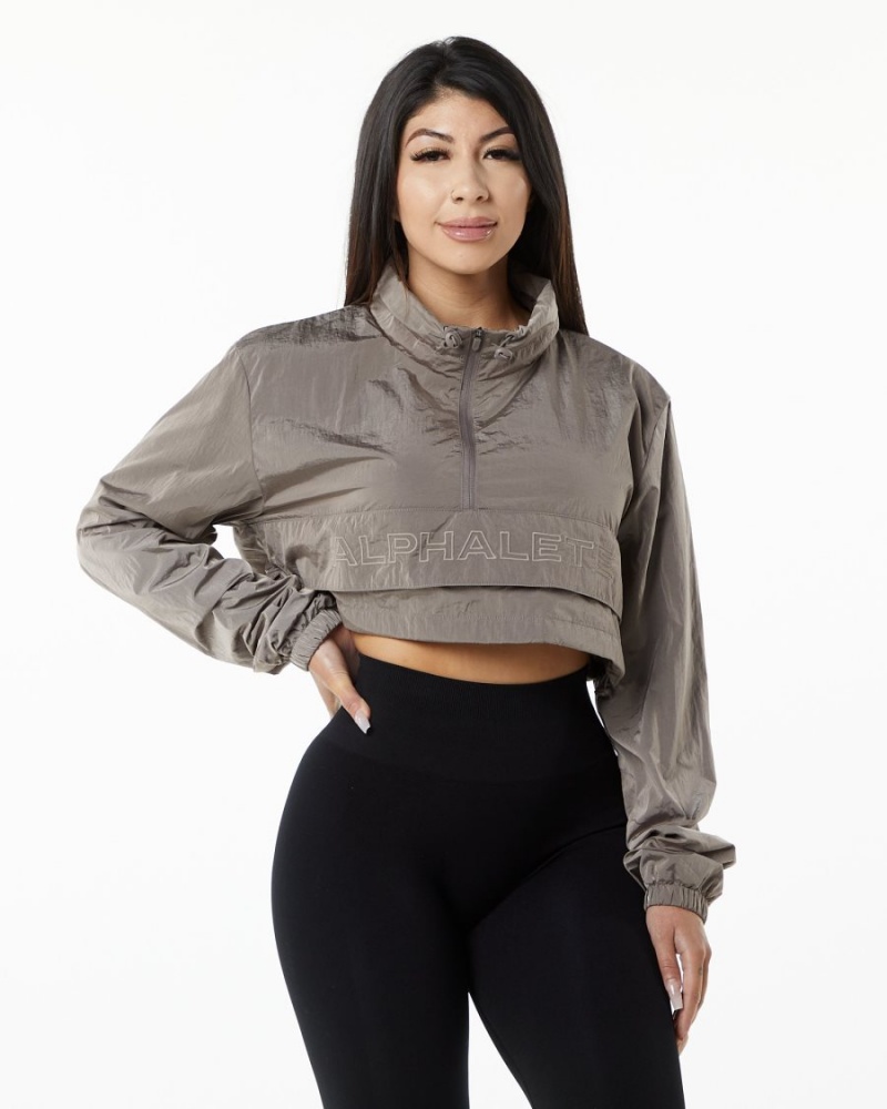 Brown Alphalete Endure Crop Jacket Women's Jackets | 3048795-DJ