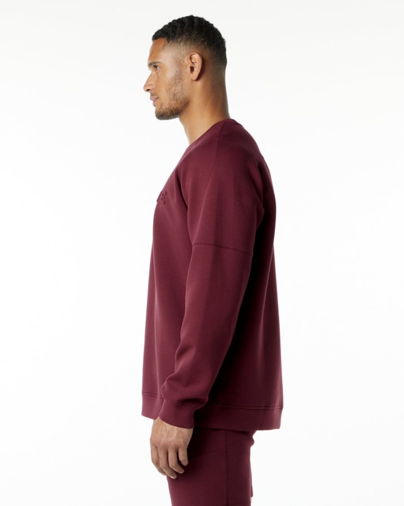 Burgundy Alphalete ELMTS Crewneck Sweater Men's Jackets | 4076839-MN