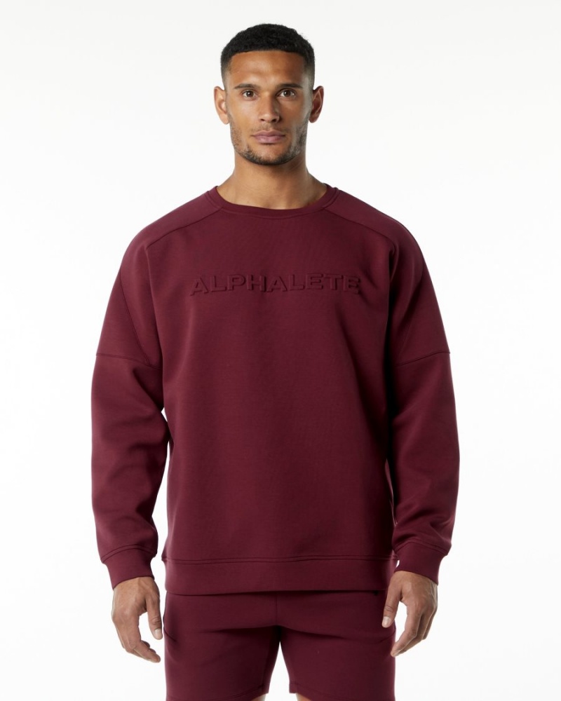 Burgundy Alphalete ELMTS Crewneck Sweater Men\'s Jackets | 4076839-MN