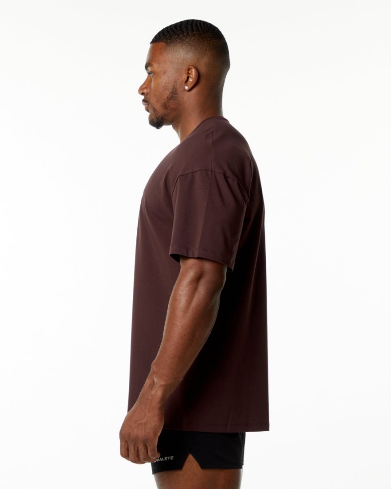 Burgundy Alphalete Emblem Tee Men's Shirts | 2150963-EQ