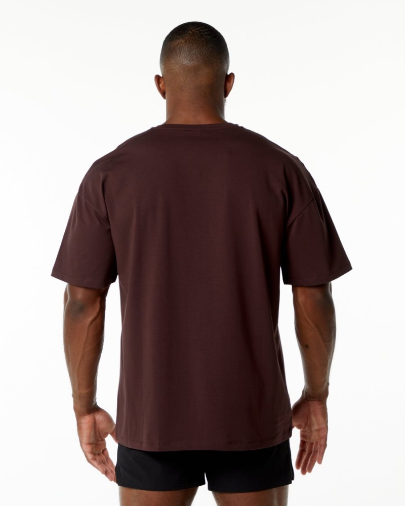 Burgundy Alphalete Emblem Tee Men's Shirts | 2150963-EQ