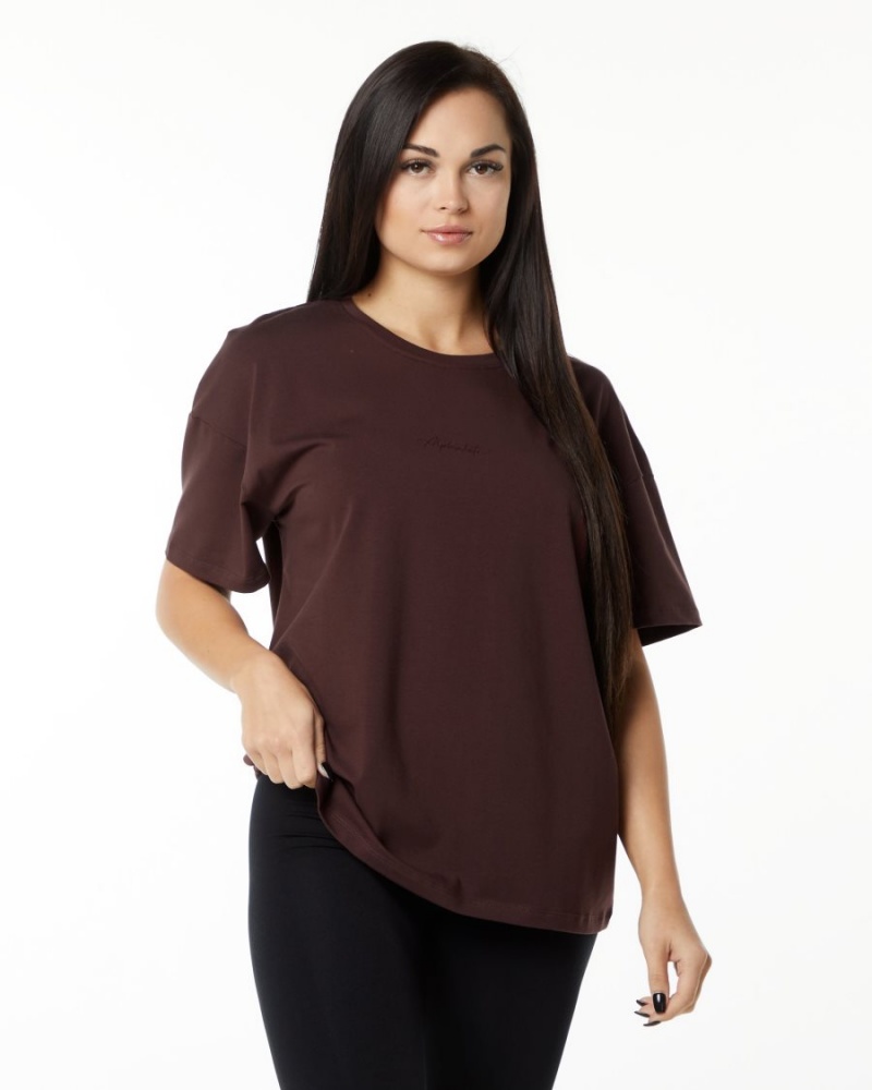 Burgundy Alphalete Signature Oversized Tee Women's Shirts | 7048296-JM