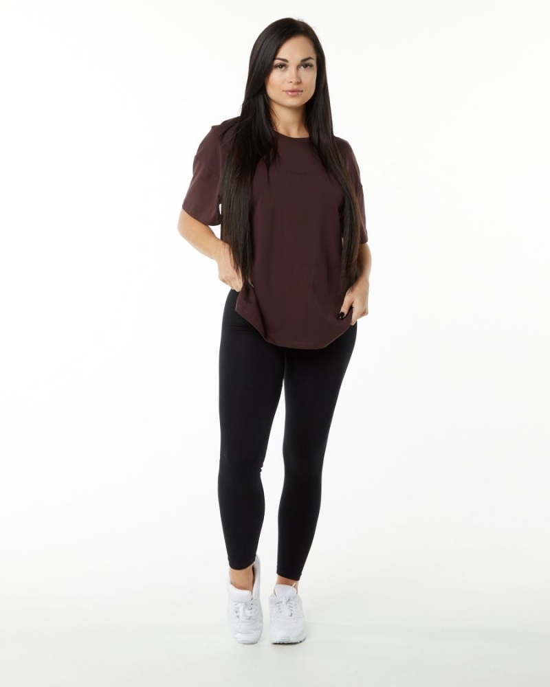 Burgundy Alphalete Signature Oversized Tee Women's Shirts | 7048296-JM