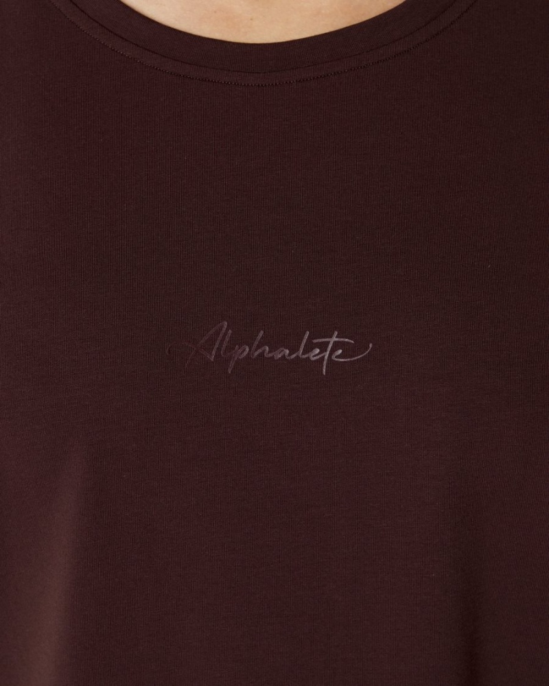 Burgundy Alphalete Signature Oversized Tee Women's Shirts | 7048296-JM