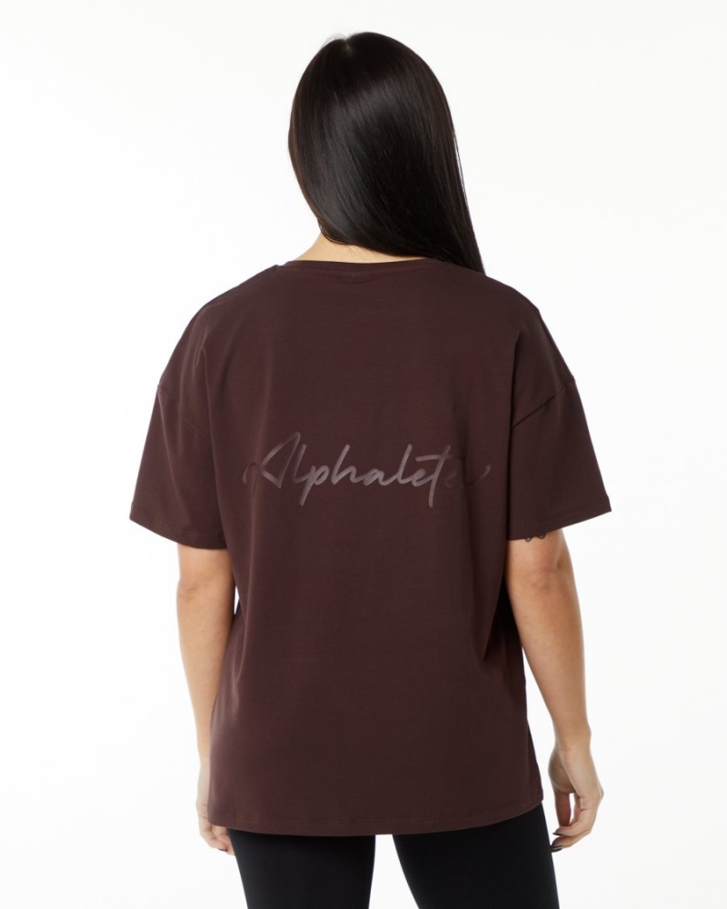 Burgundy Alphalete Signature Oversized Tee Women\'s Shirts | 7048296-JM