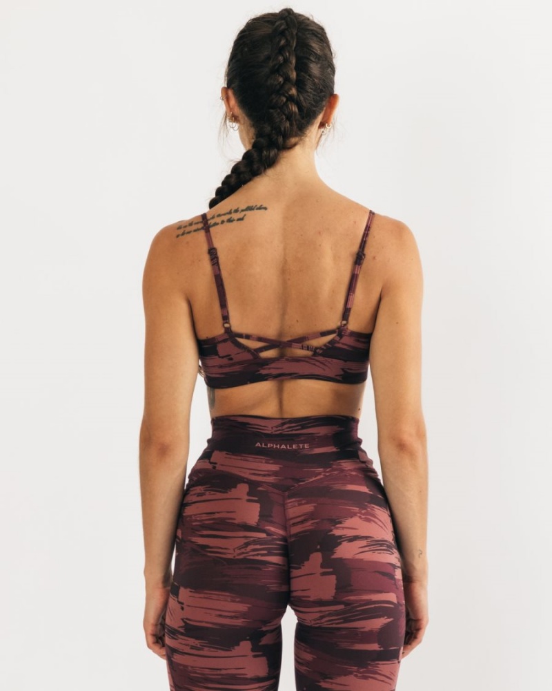 Burgundy Canvas Camo Alphalete Surface Limitless Bra Women's Sports Bra | 7315249-JF