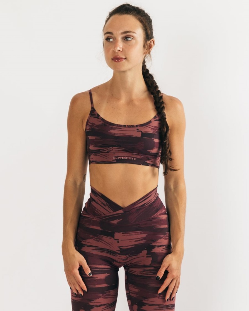 Burgundy Canvas Camo Alphalete Surface Limitless Bra Women's Sports Bra | 7315249-JF