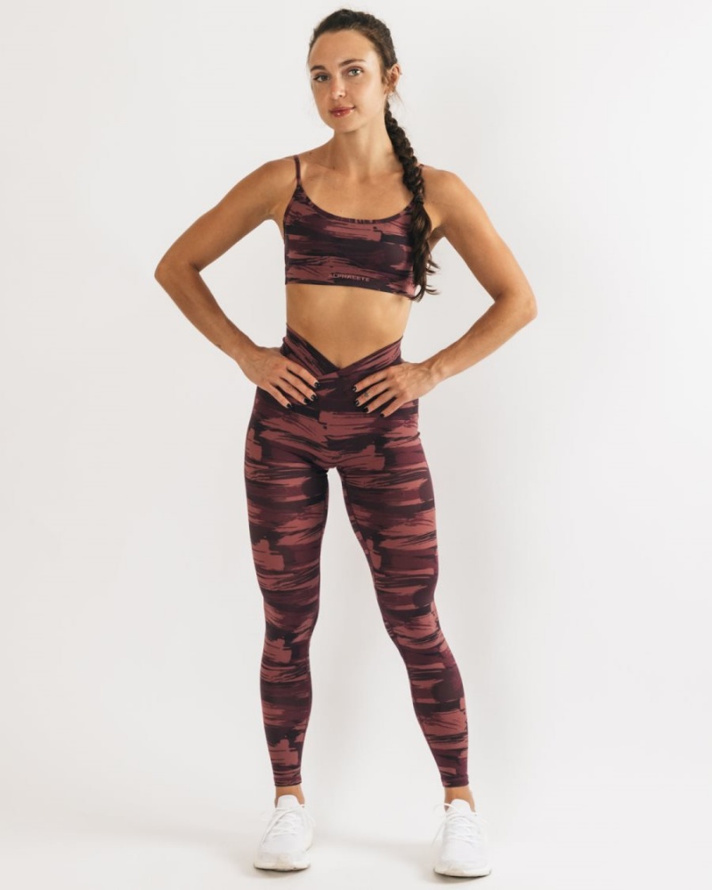 Burgundy Canvas Camo Alphalete Surface Limitless Bra Women's Sports Bra | 7315249-JF