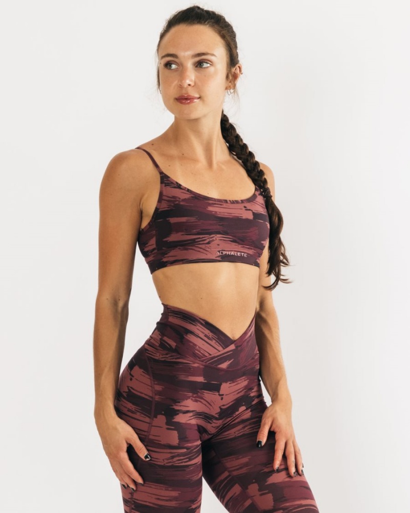 Burgundy Canvas Camo Alphalete Surface Limitless Bra Women\'s Sports Bra | 7315249-JF