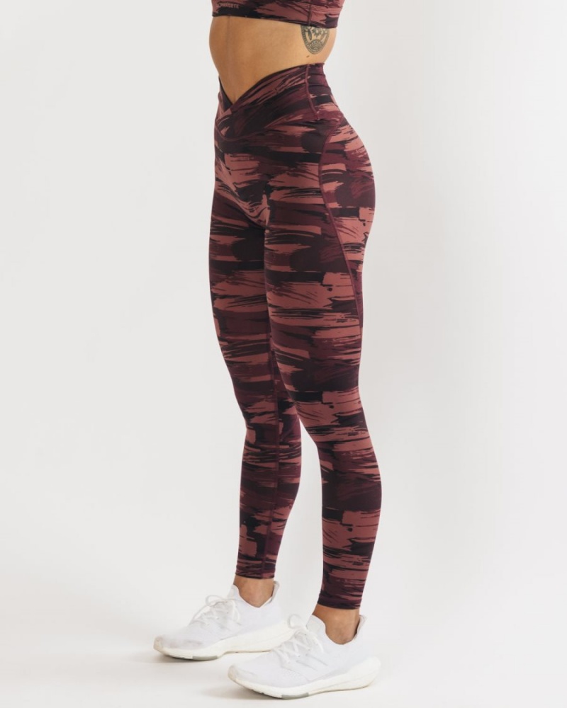 Burgundy Canvas Camo Alphalete Surface Power Legging Women's Leggings | 9345012-LF