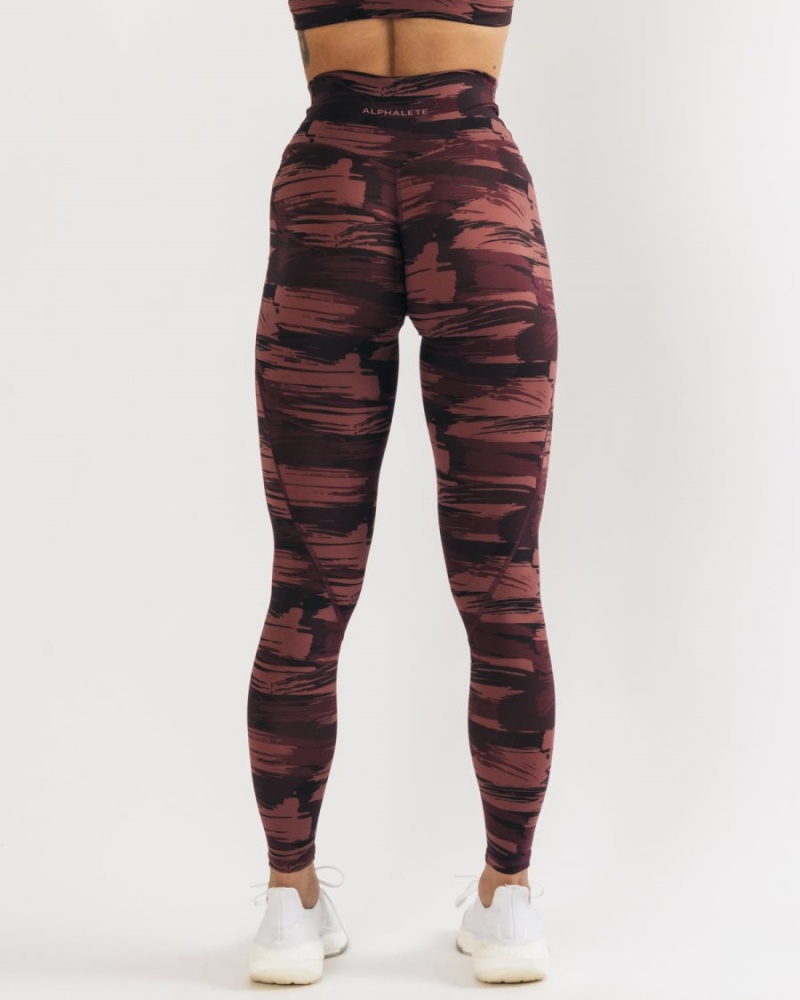 Burgundy Canvas Camo Alphalete Surface Power Legging Women's Leggings | 9345012-LF