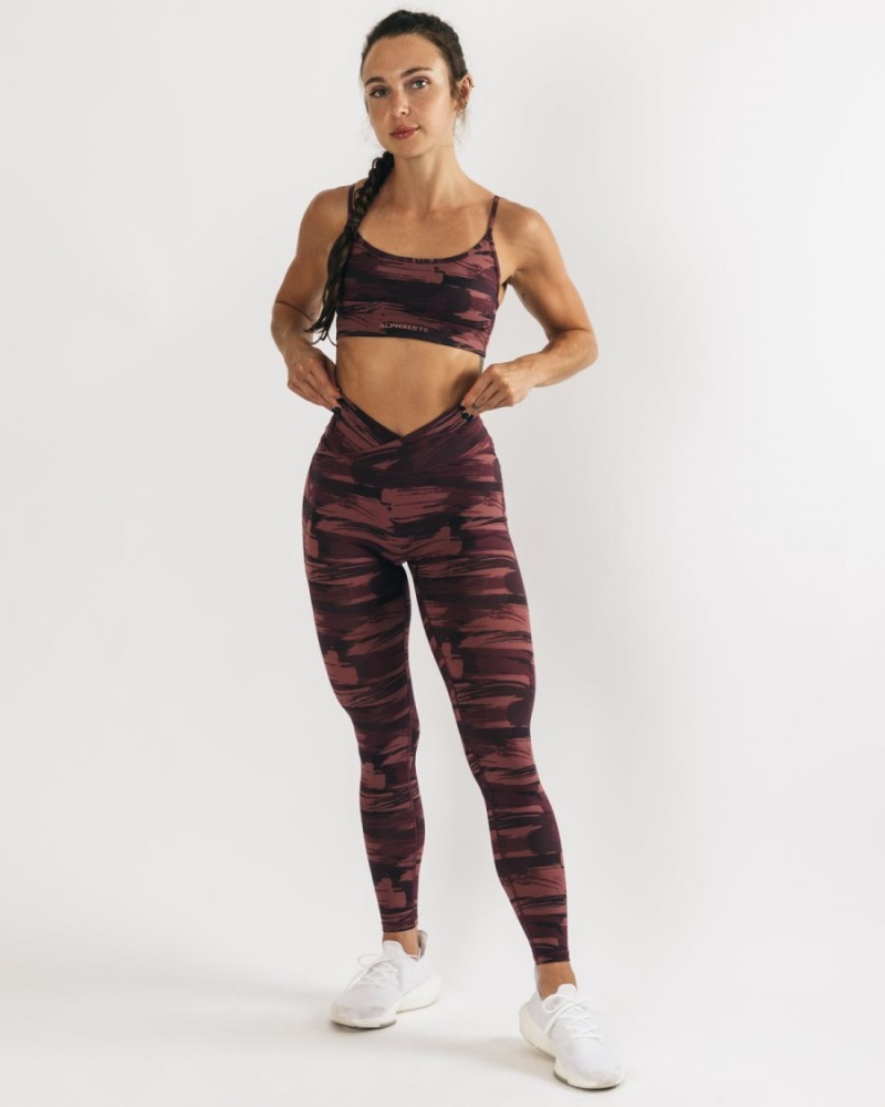 Burgundy Canvas Camo Alphalete Surface Power Legging Women's Leggings | 9345012-LF