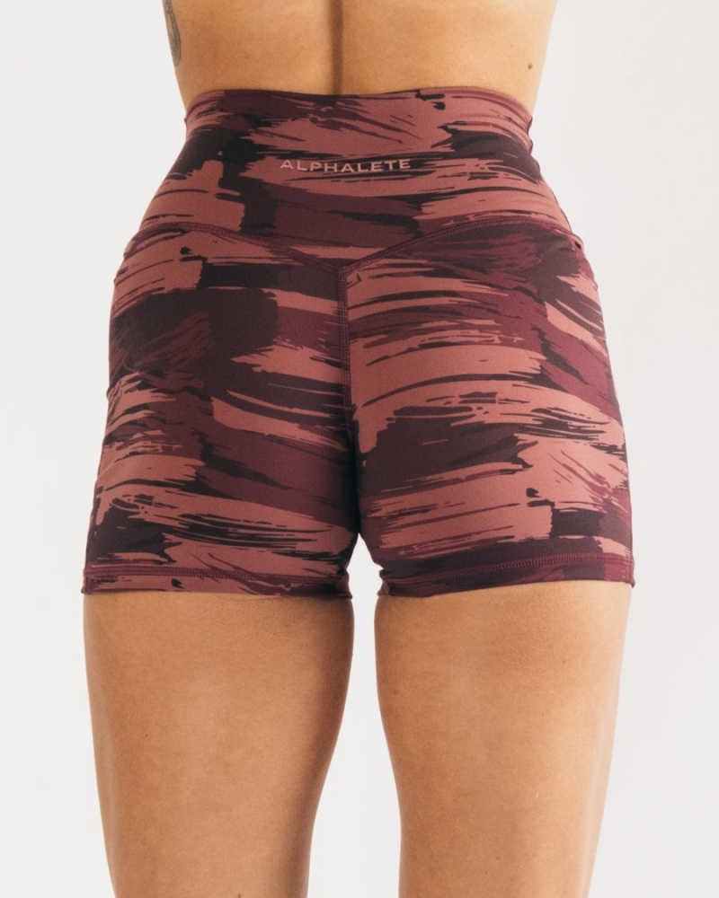 Burgundy Canvas Camo Alphalete Surface Power Short 5" Women's Shorts | 7905861-TN