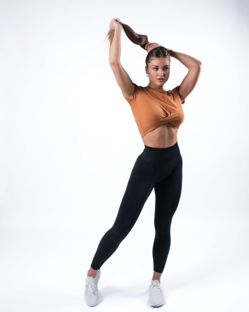 Camel Alphalete Evo Twist Crop Women's Shirts | 6593814-HM