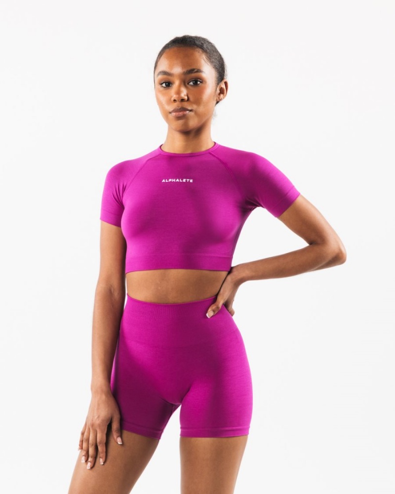 Candy Crush Alphalete Amplify SS Crop Women's Shirts | 1392876-LH