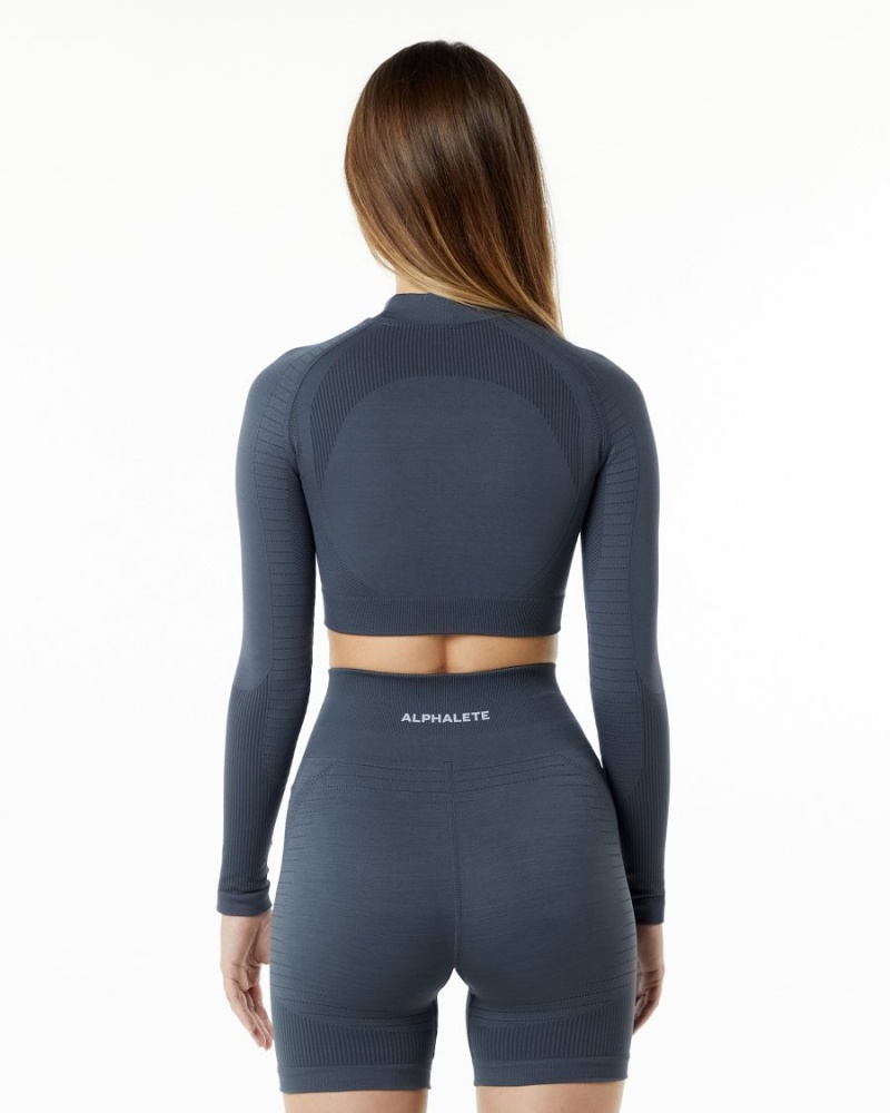 Carbon Alphalete Ozone High Neck LS Crop Women's Long Sleeve | 6194750-TC