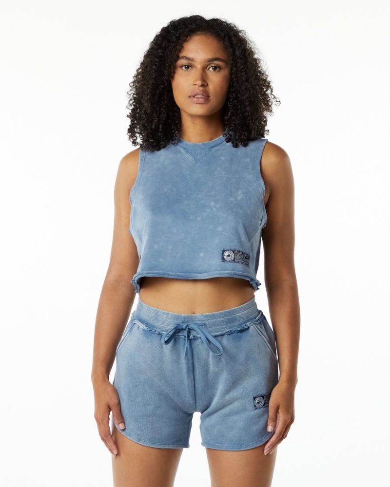 Celestial Blue Alphalete Very Terry Crop Cutoff Women\'s Tank Top | 4107692-FI