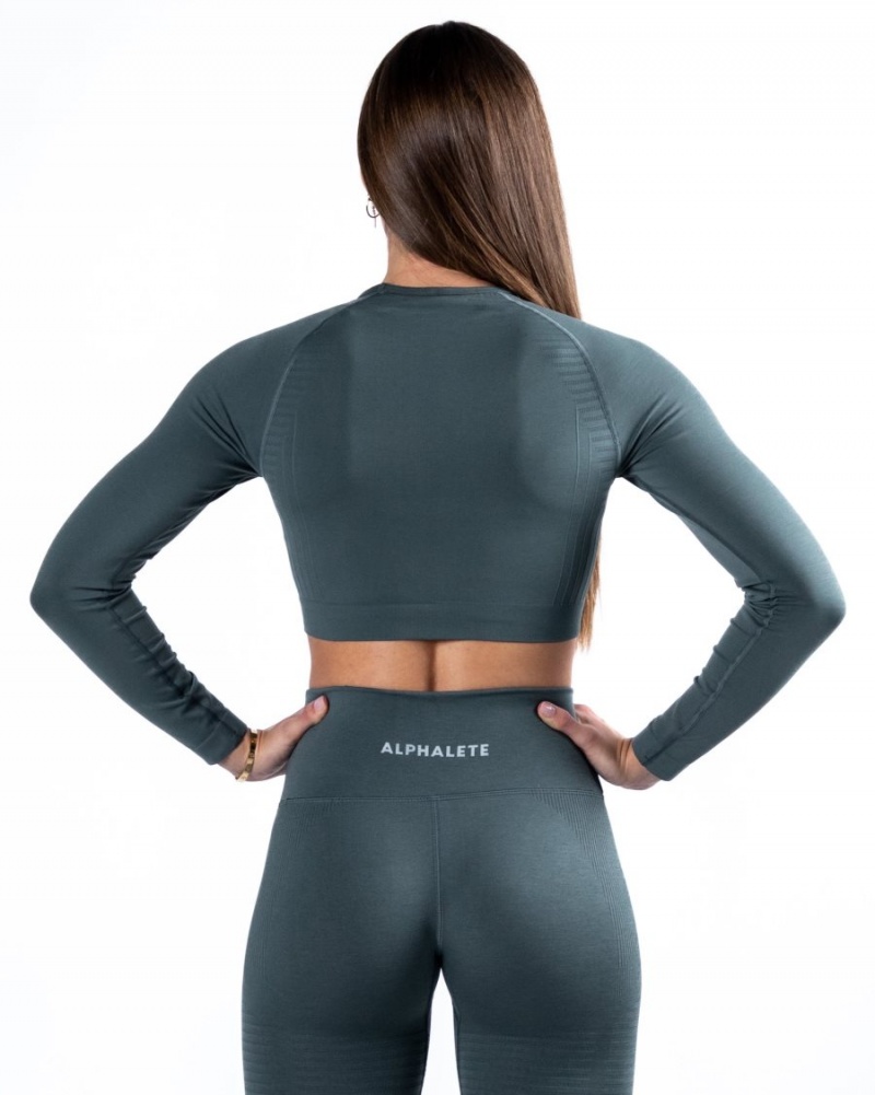 Charcoal Alphalete Amplify LS Crop Women's Long Sleeve | 3869042-QM