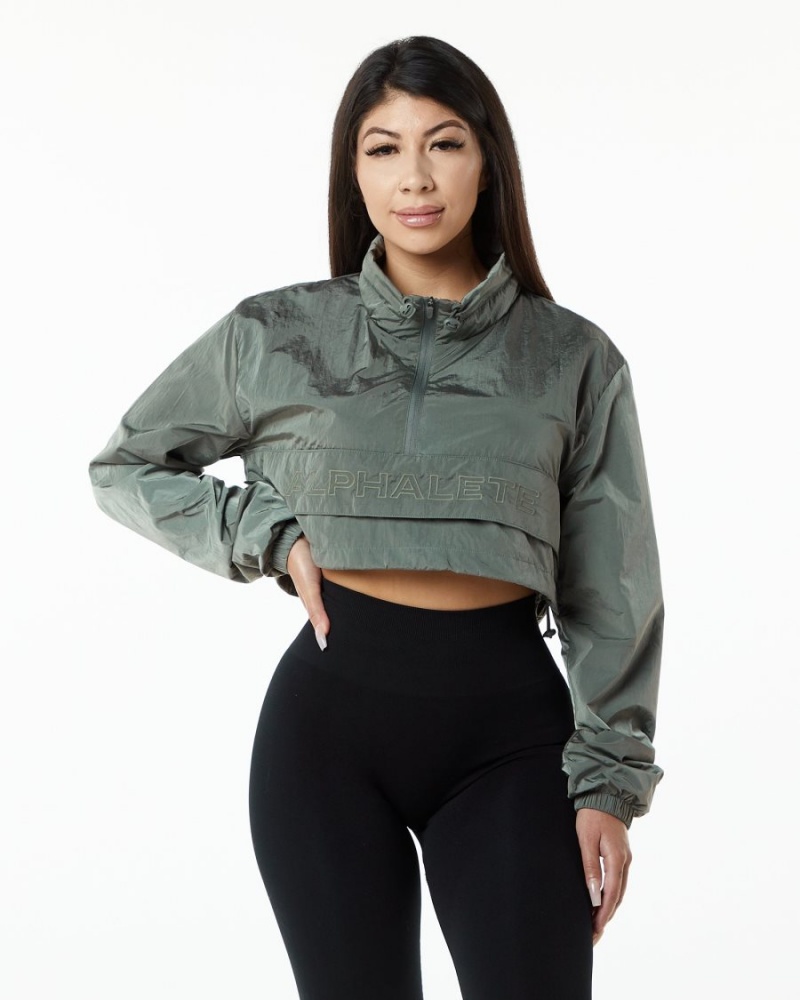 Charcoal Alphalete Endure Crop Jacket Women's Jackets | 5274680-PU