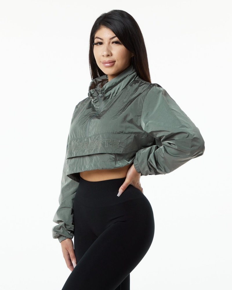 Charcoal Alphalete Endure Crop Jacket Women\'s Jackets | 5274680-PU