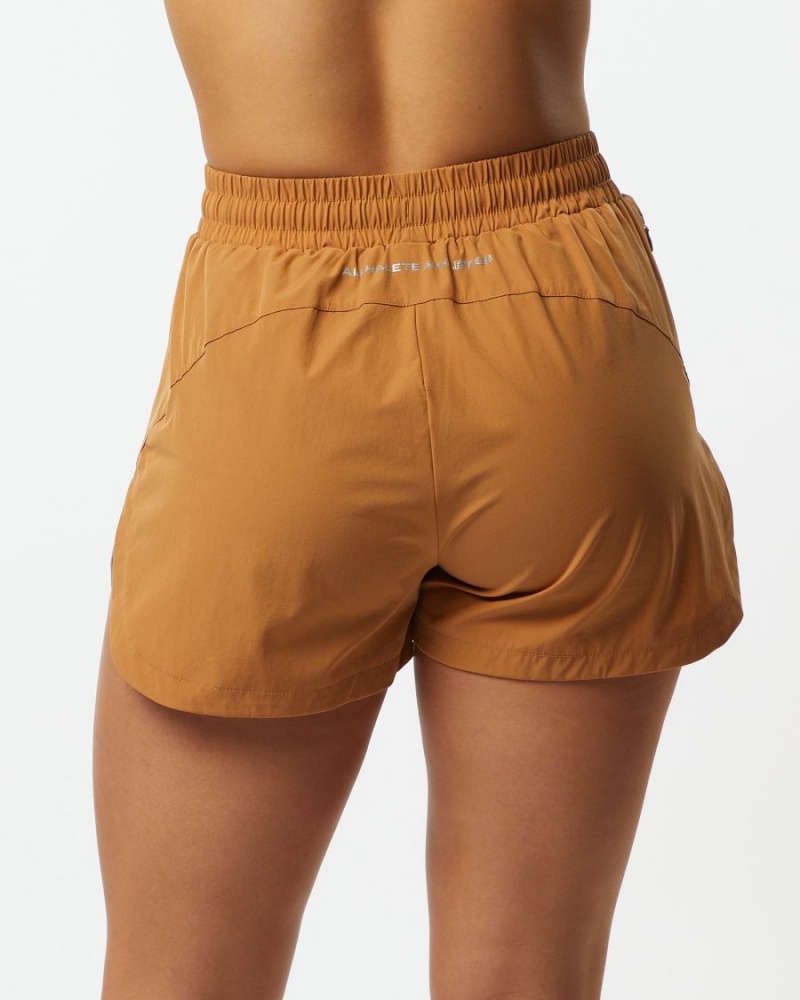 Chestnut Alphalete Stride Short 3" Women's Shorts | 3817902-ZV