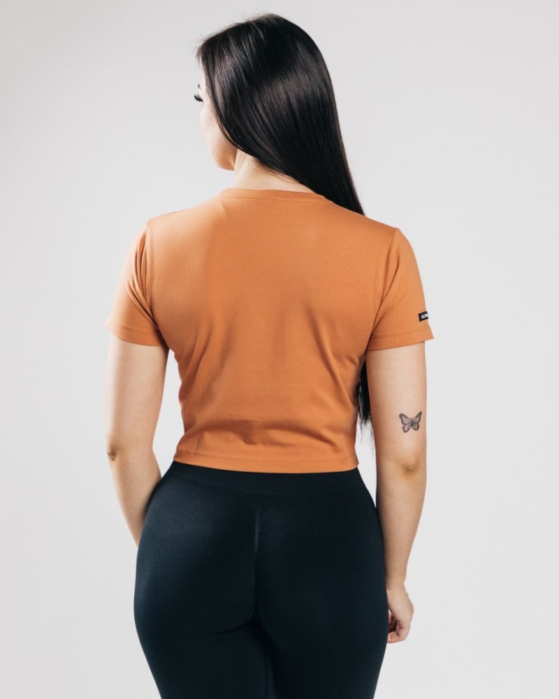 Clay Alphalete Essential Short Sleeve Crop Women's Shirts | 6087923-TE