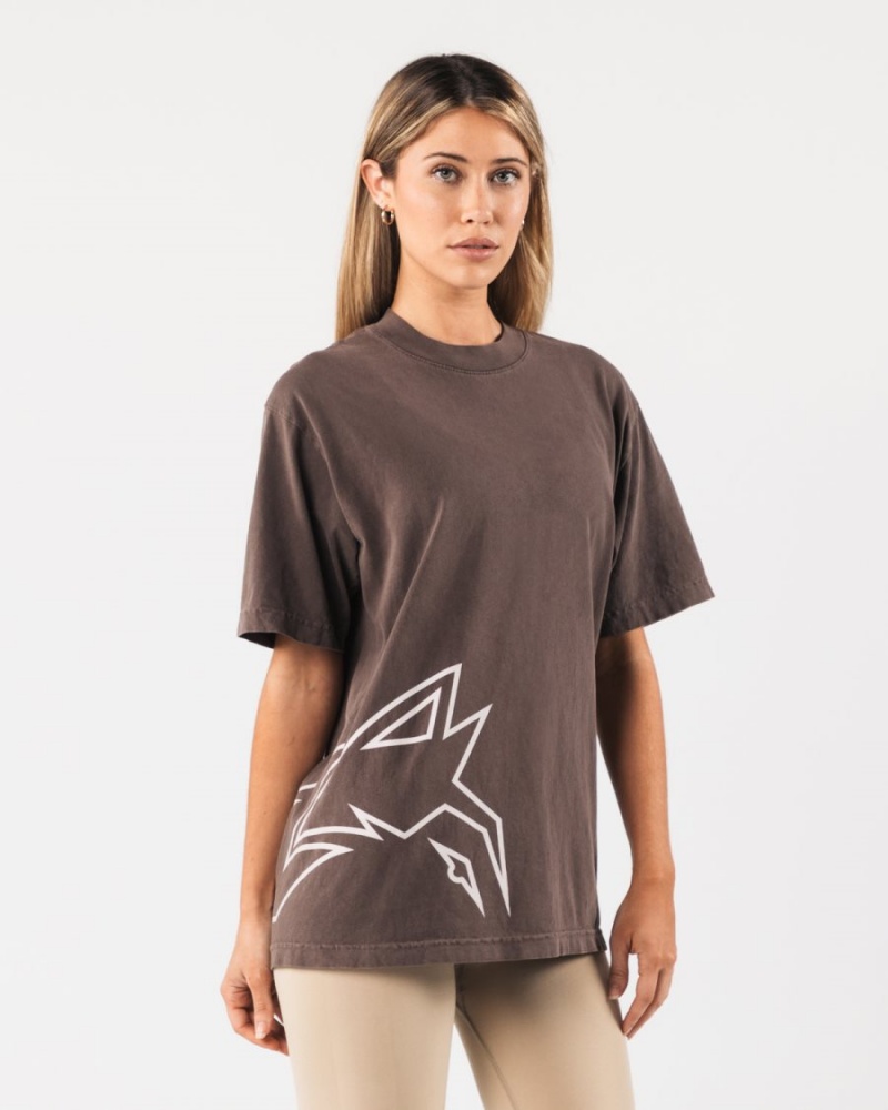 Clove Alphalete Giant Wolf Head Tee Women's Shirts | 2914785-YM