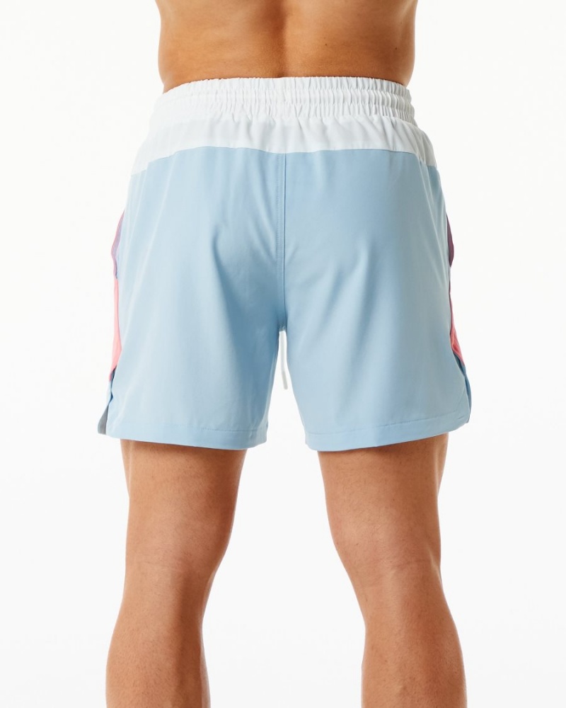 Coral / Light Blue Alphalete Swim Trunk 5.5" Men's Boardshorts | 5463789-SK