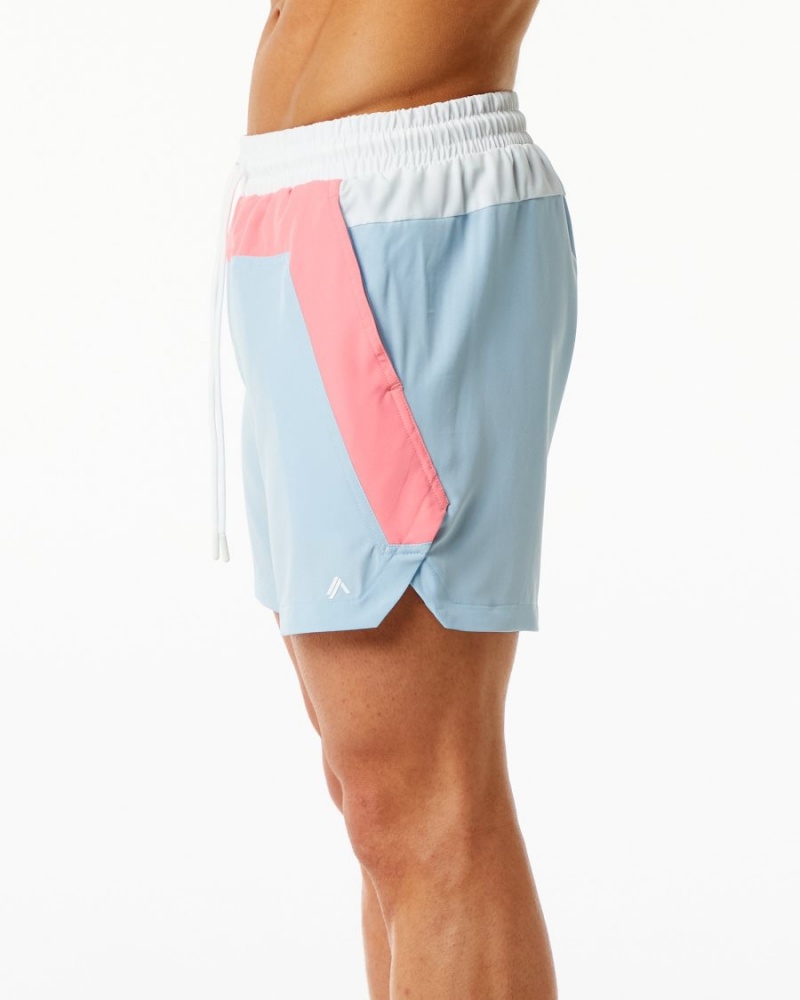 Coral / Light Blue Alphalete Swim Trunk 5.5" Men's Boardshorts | 5463789-SK