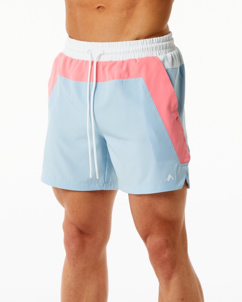 Coral / Light Blue Alphalete Swim Trunk 5.5" Men's Boardshorts | 5463789-SK