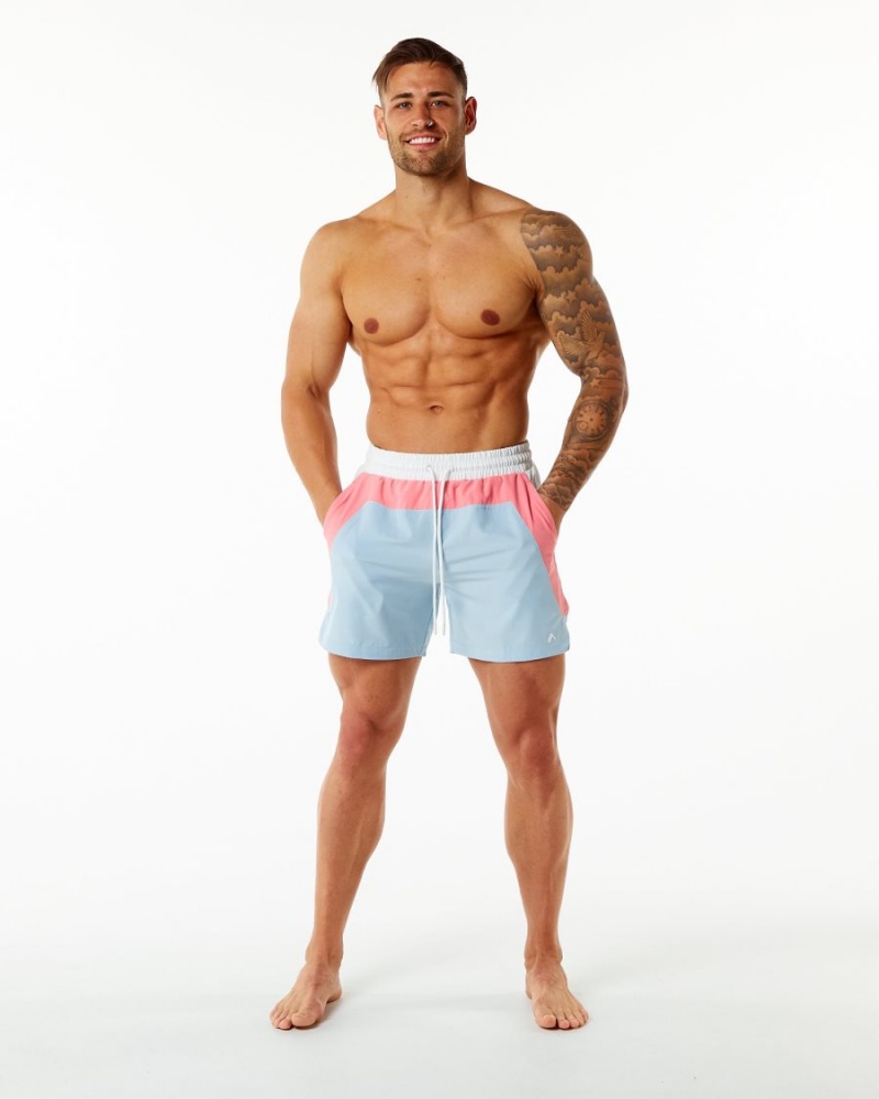 Coral / Light Blue Alphalete Swim Trunk 5.5" Men's Boardshorts | 5463789-SK