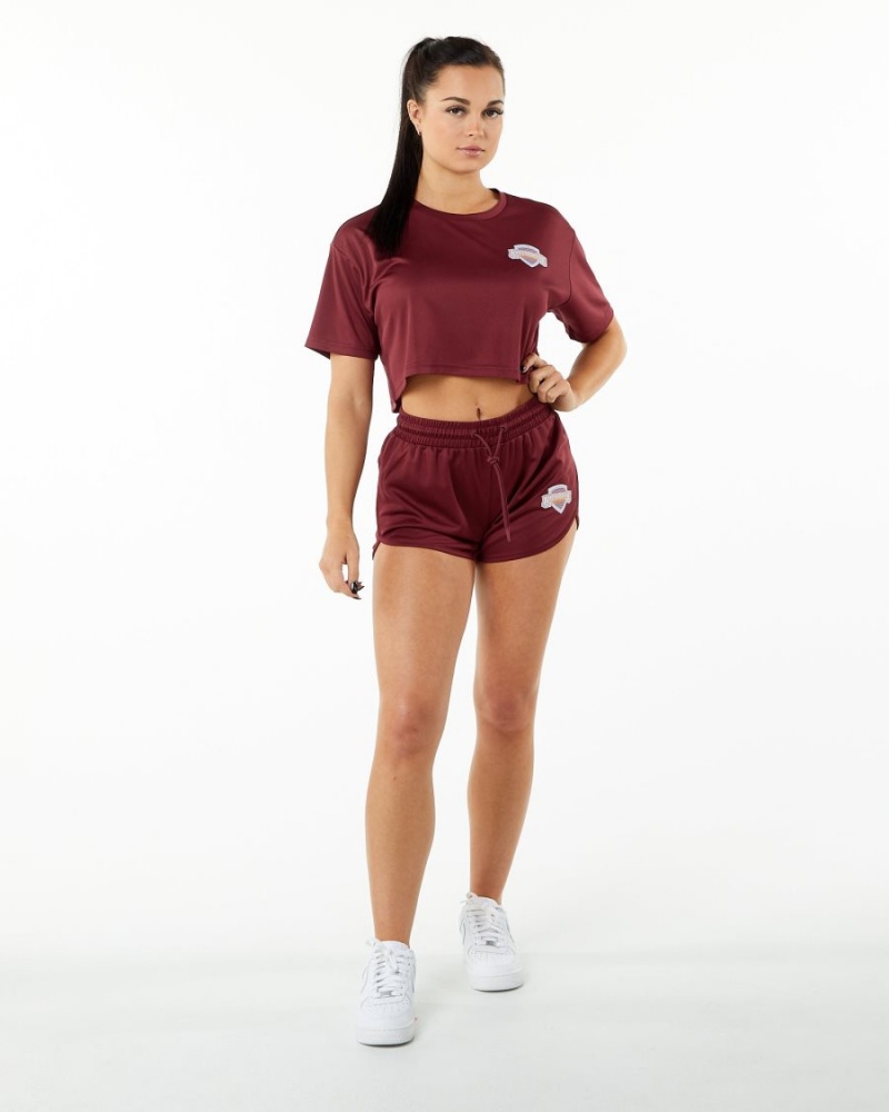 Crimson Alphalete Varsity Crop Women's Shirts | 9248135-JG