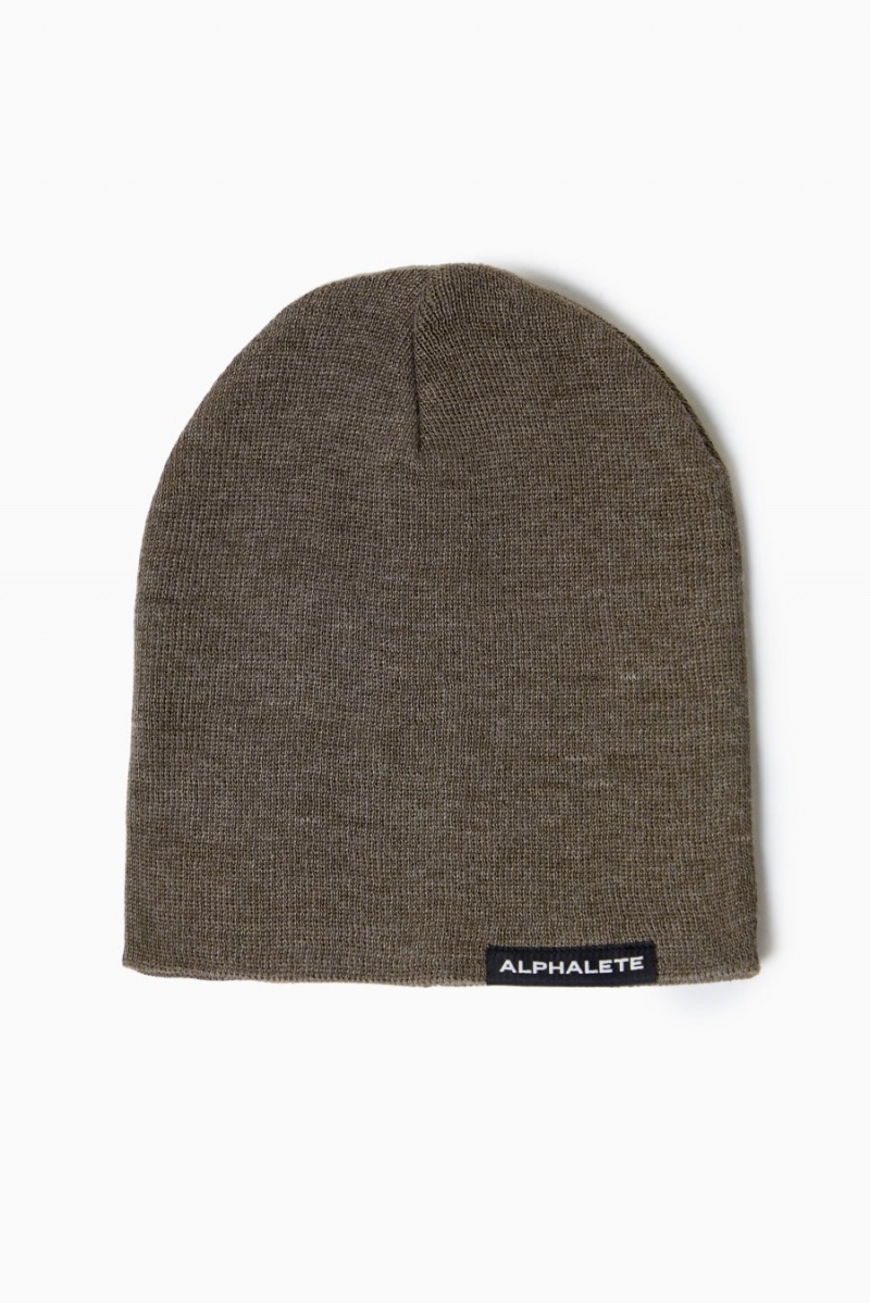 Dark Brown Alphalete Essential Beanie Men's Accessories | 2107689-IH