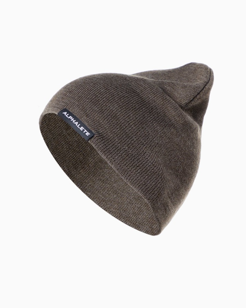 Dark Brown Alphalete Essential Beanie Men\'s Accessories | 2107689-IH