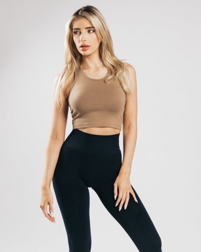 Dark Tan Alphalete Essential Crop Tank Women's Tank Top | 6320549-UT