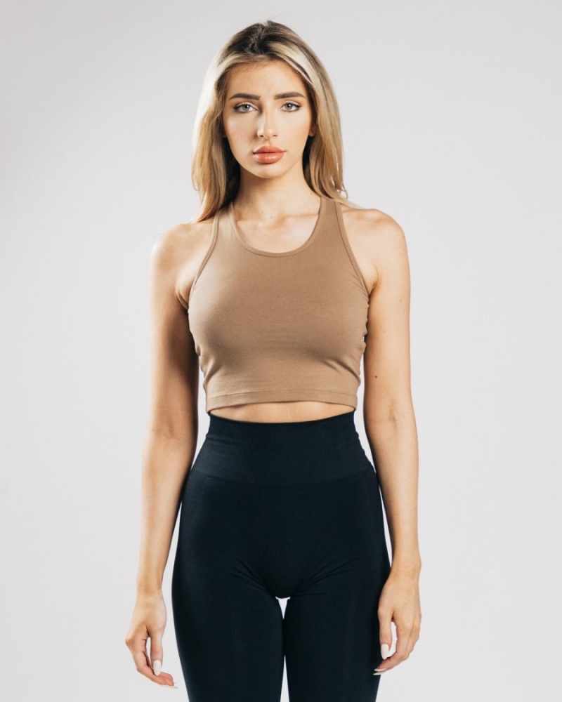 Dark Tan Alphalete Essential Crop Tank Women\'s Tank Top | 6320549-UT