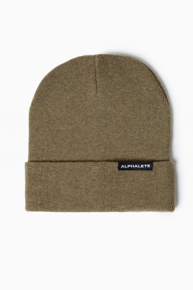 Dark Tan Alphalete Essential Foldover Beanie Women's Accessories | 5631490-NW