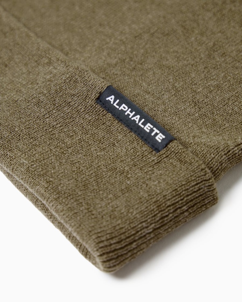 Dark Tan Alphalete Essential Foldover Beanie Women's Accessories | 5631490-NW