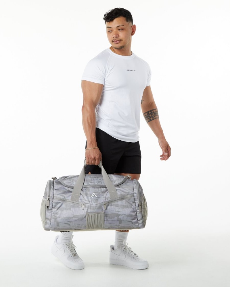 Desert Canvas Camo Alphalete Essential Duffel Bag Men's Accessories | 6802391-SW