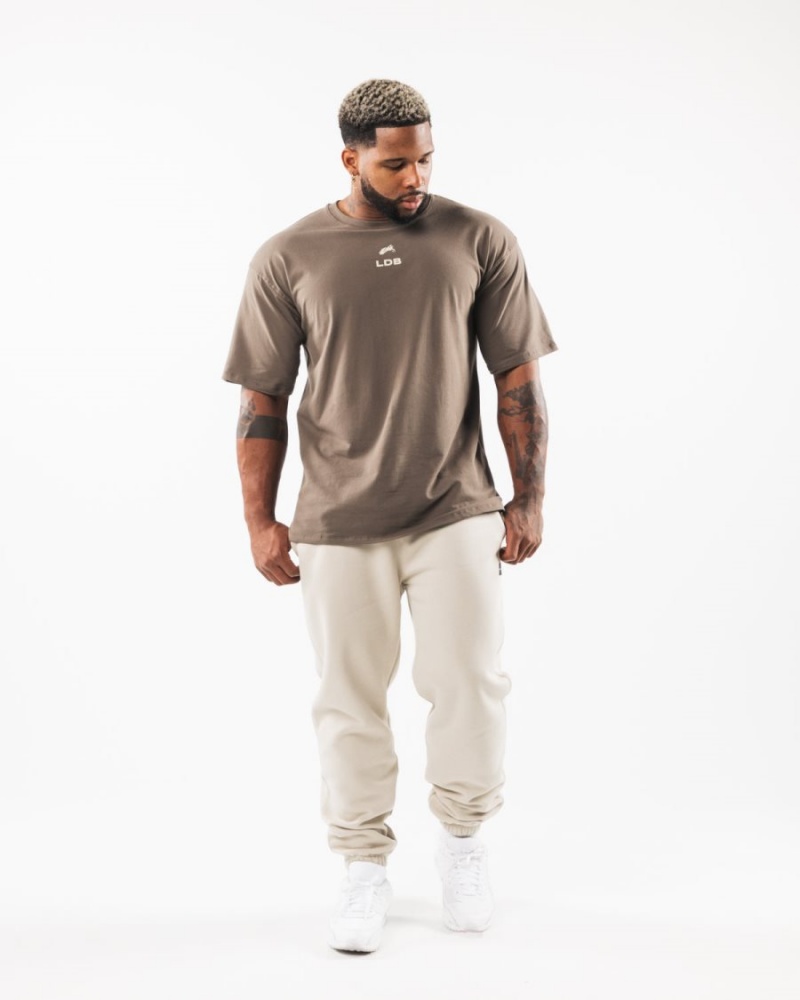 Desert Taupe / Sea Shell Alphalete Brushed Crest Tee Men's Shirts | 7082913-XP