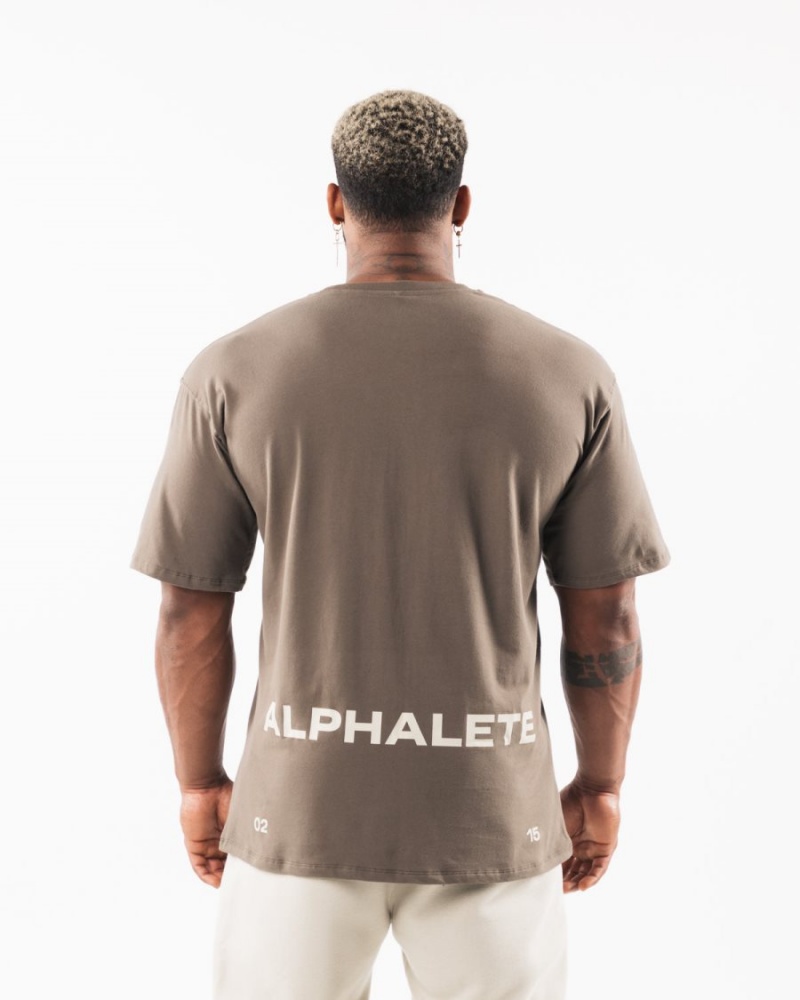 Desert Taupe / Sea Shell Alphalete Brushed Crest Tee Men's Shirts | 7082913-XP