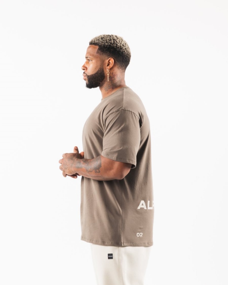 Desert Taupe / Sea Shell Alphalete Brushed Crest Tee Men's Shirts | 7082913-XP