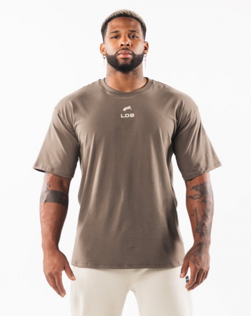 Desert Taupe / Sea Shell Alphalete Brushed Crest Tee Men\'s Shirts | 7082913-XP