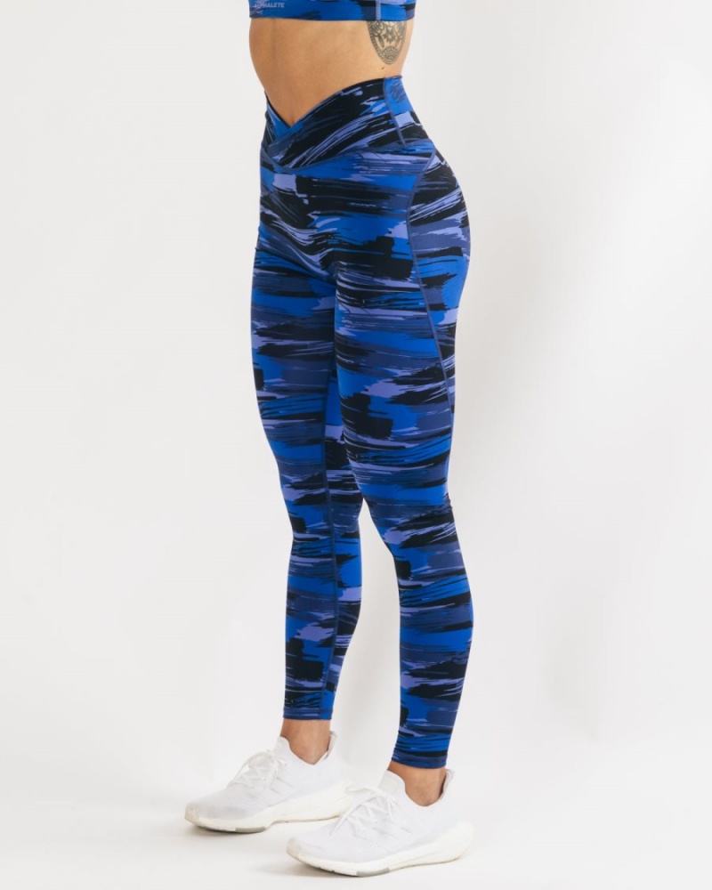 Electric Blue Canvas Camo Alphalete Surface Power Legging Women's Leggings | 9412075-EG