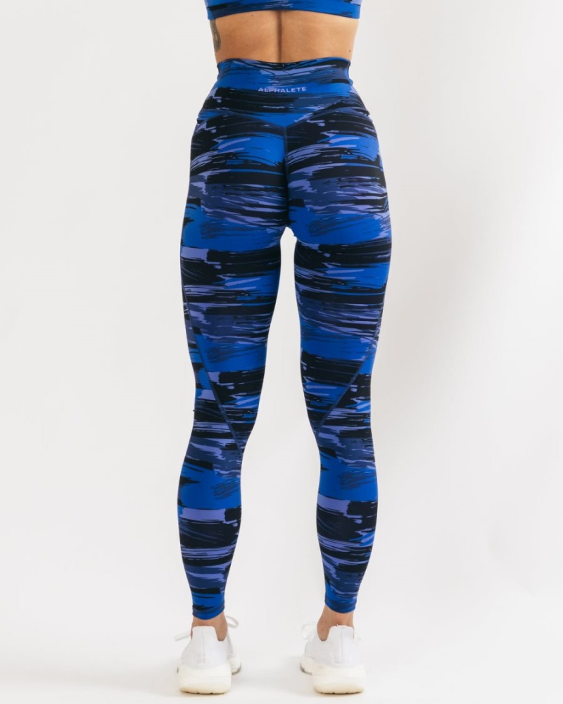 Electric Blue Canvas Camo Alphalete Surface Power Legging Women's Leggings | 9412075-EG